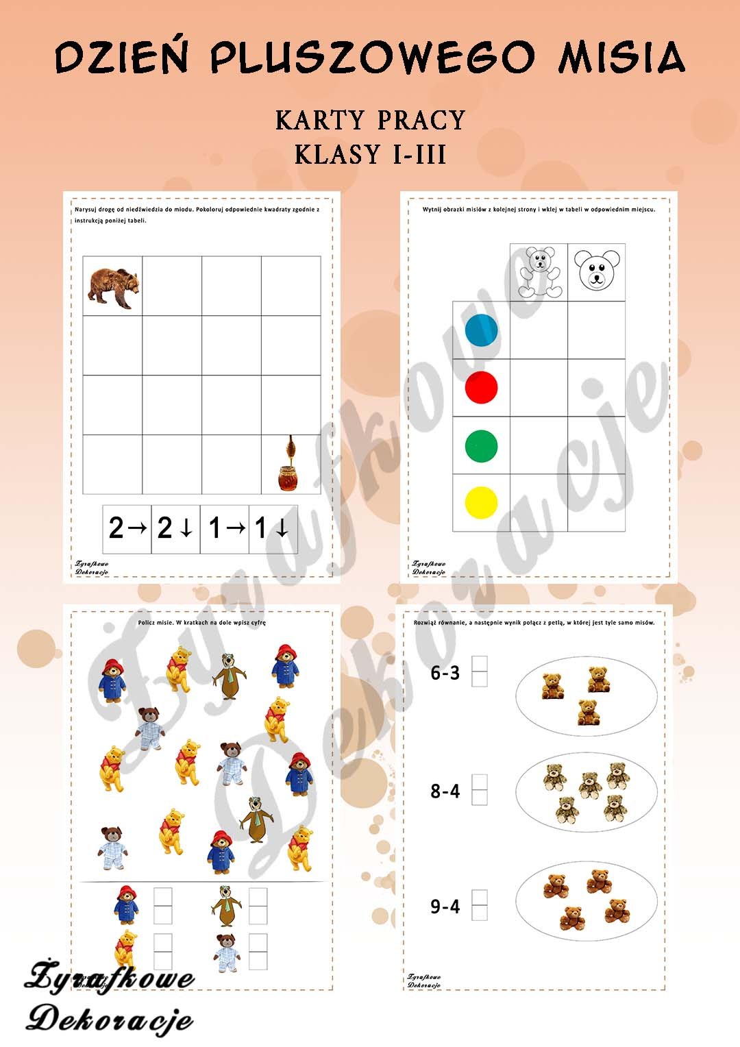 Pluszowy Miś karty pracy 1-3