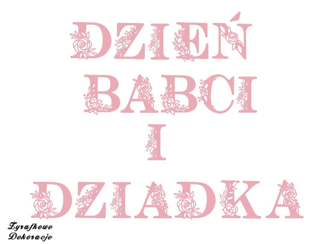 Napis Dzień Babci i Dziadka z różami różowy2